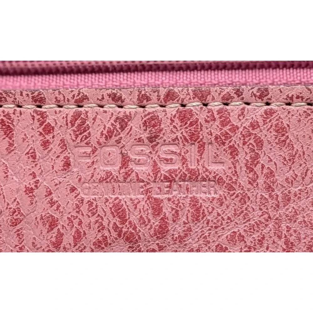 Fossil Pink Floral Leather Checkbook Wallet Boho Embroidered Studded Organizer